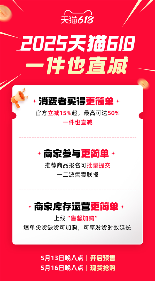 则公布：立减15%起 最高立减50% 一件也直减尊龙凯时APP史上最简单！2025天猫618规(图2)